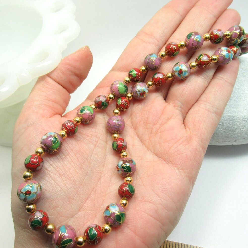 Pink and Red Cloisonne necklace